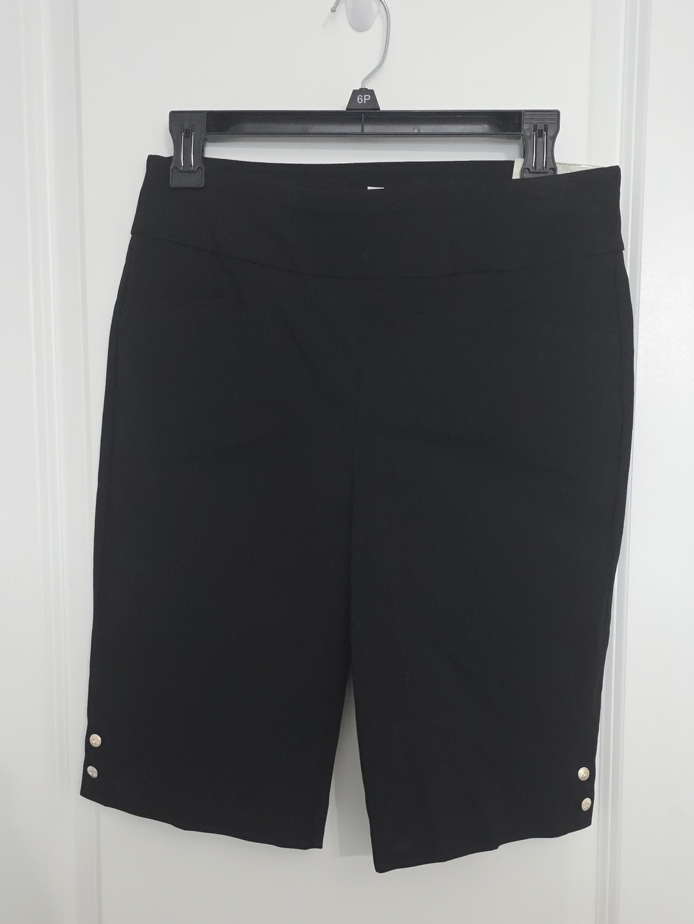 Coral Bay Black Bermuda Shorts with Hem Buttons